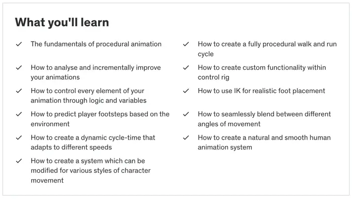 What you'll learn in Procedural animation for humans in Unreal Engine 5 Course