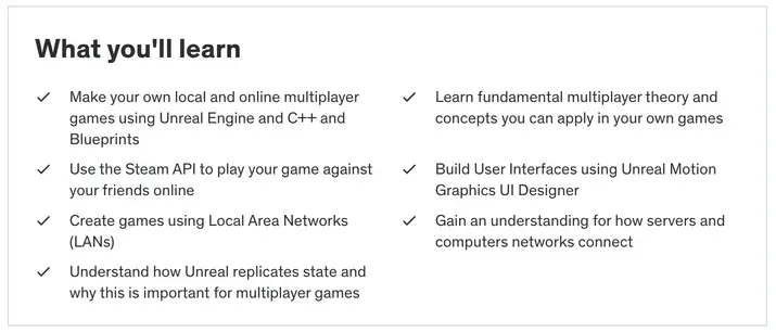 What you'll learn in Unreal C++ Multiplayer Master: Intermediate Game Development Course