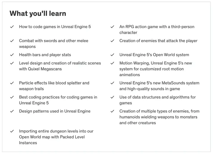 What you'll learn in Unreal Engine 5 C++ The Ultimate Game Developer Course by Stephen Ulibarri
