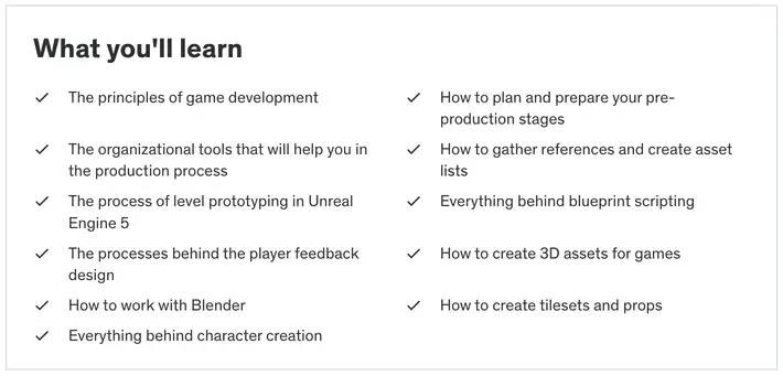 What you'll learn in Unreal Engine 5 Megacourse: Create Games in UE5 & Blender