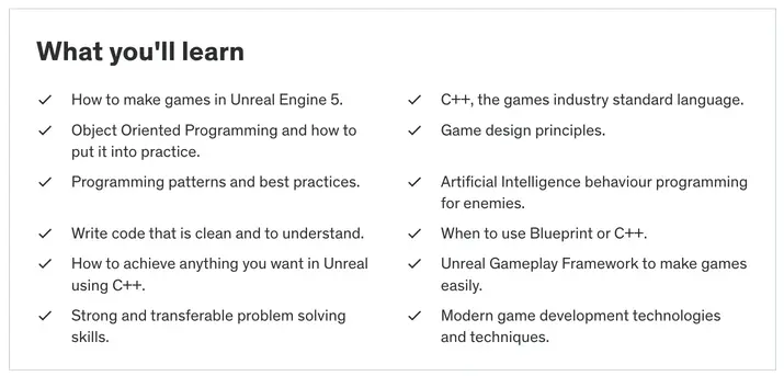 What you'll learn in Unreal Engine 5 C++ Developer