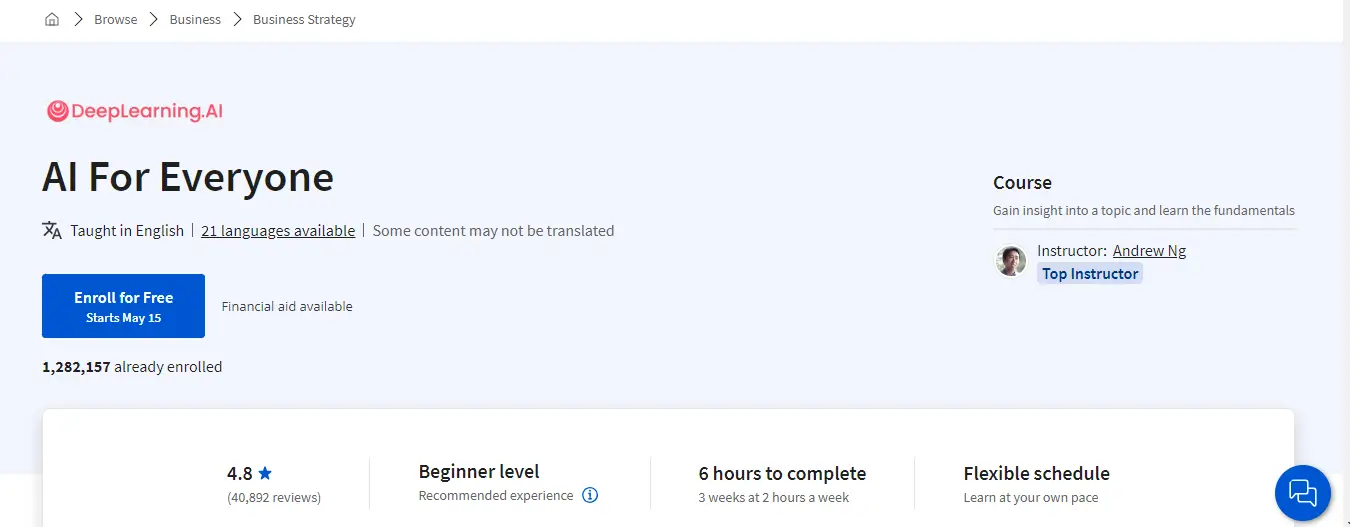 Coursera AI for everyone course