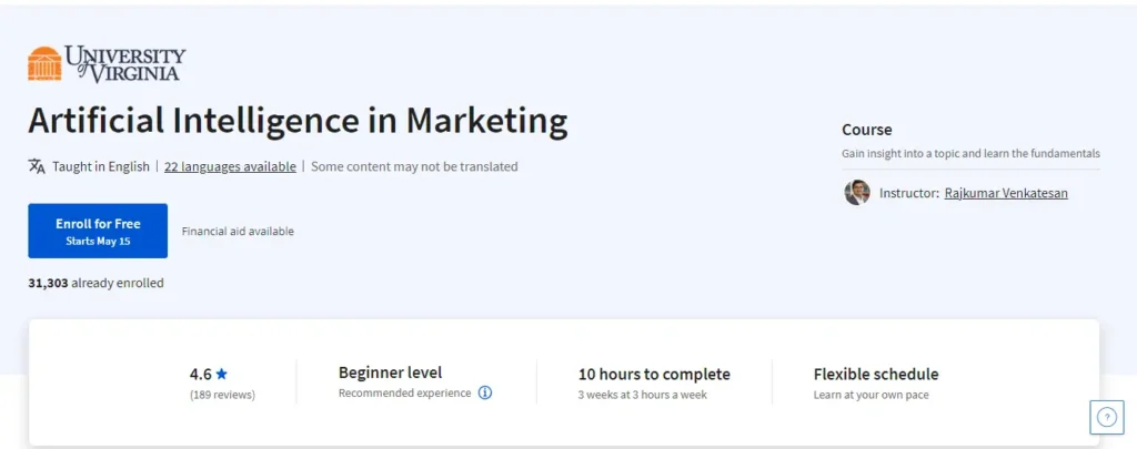 Snapshot from coursera ai in marketing course.