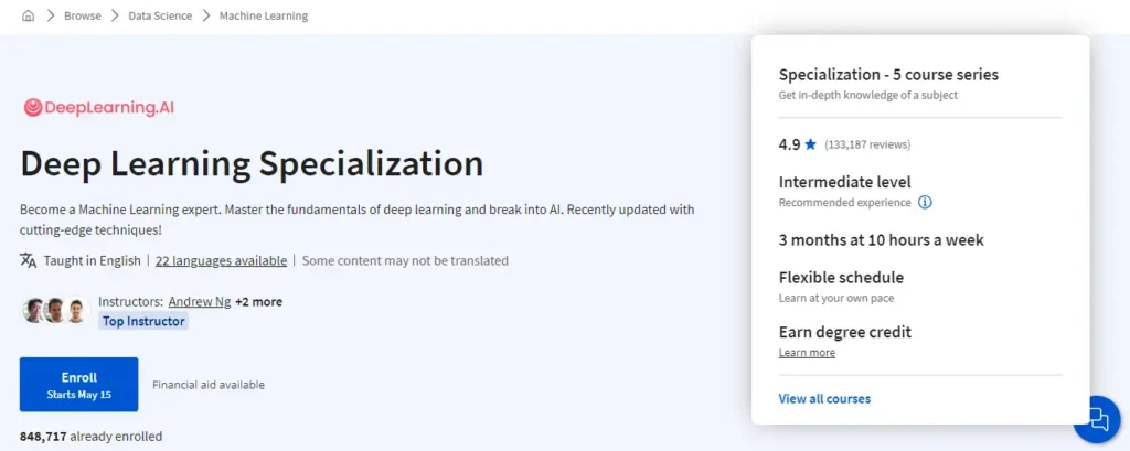 Snapshot from coursera deep learning specialization program