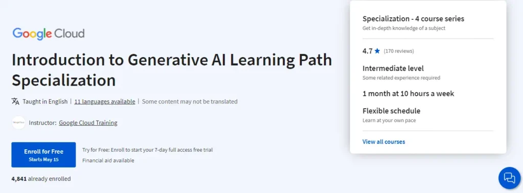 Snapshot from google cloud generative ai course on coursera