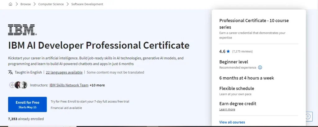 Snapshot from coursera ai developer course offered by ibm.