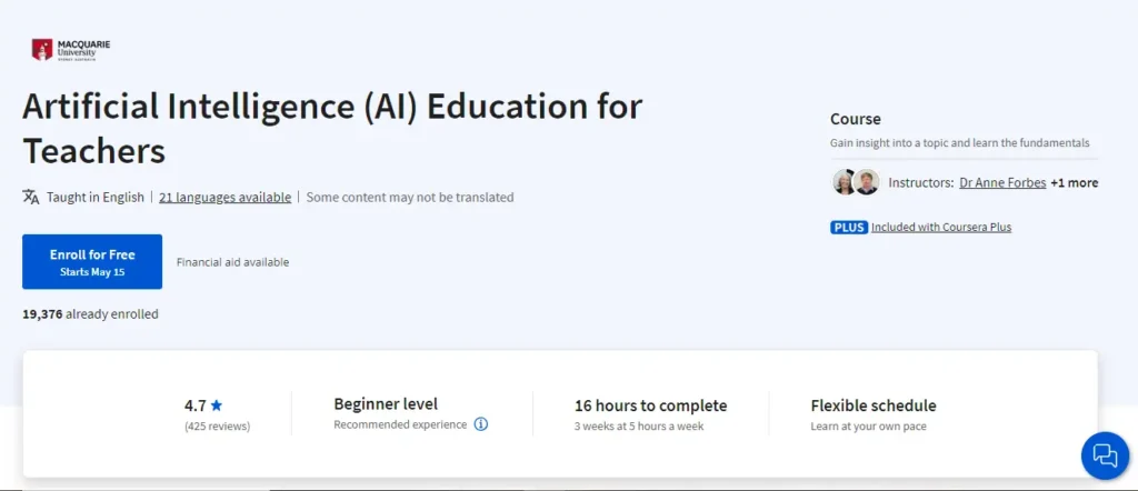 Snapshot from coursera ai course for teachers.