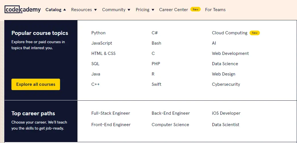 A snapshot from codecademy