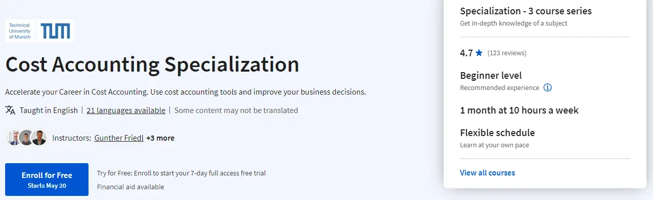 A snapshot from Cost Accounting Specialization by Technical University of Munich
