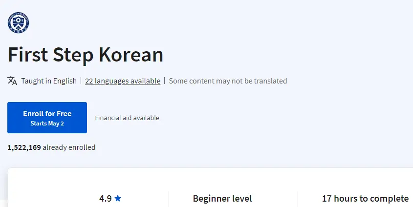 A Snapshot from Coursera First Step Korean Course