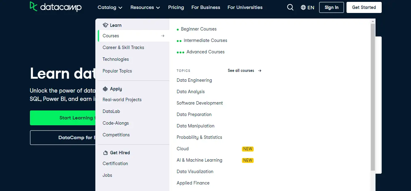 A snapshot from DataCamp