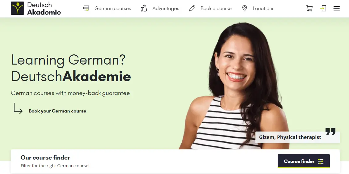 A screenshot from Deutsch Akademie german learning page.