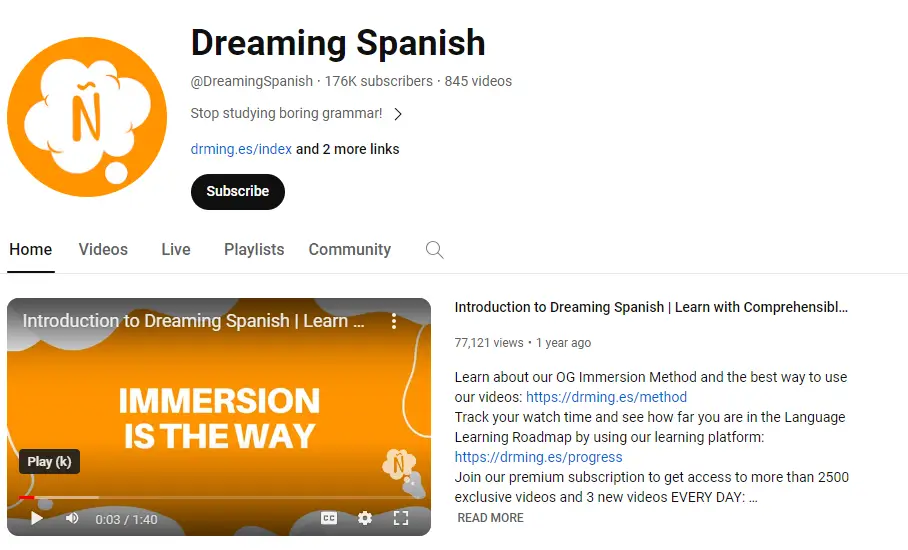 A snapshot from Dreaming Spanish Youtube channel.