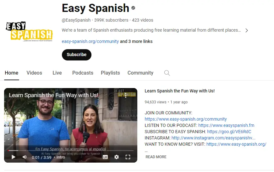 A snapshot from Easy Spanish Youtube channel.