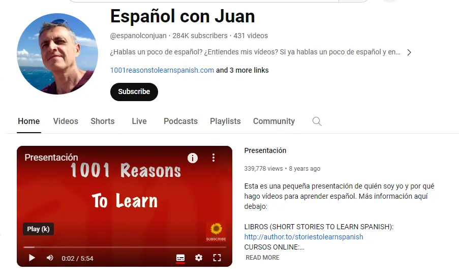 A snapshot from Espanol con Juan Youtube channel.