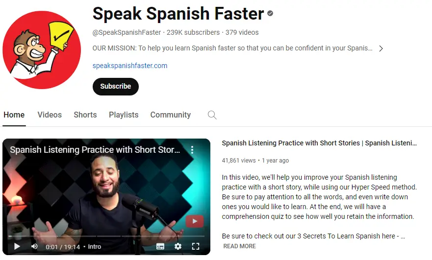 A snapshot from Speak Spanish Faster Youtube channel.