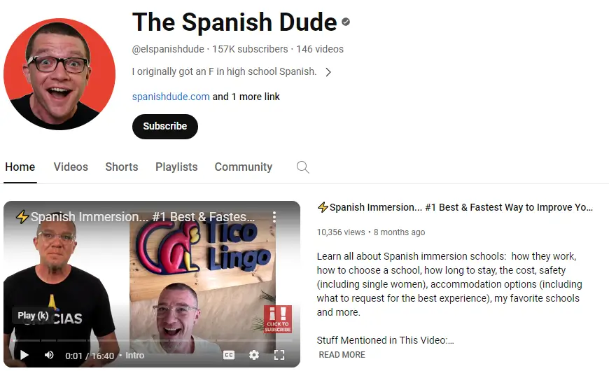 A snapshot from The Spanish Dude Youtube channel.