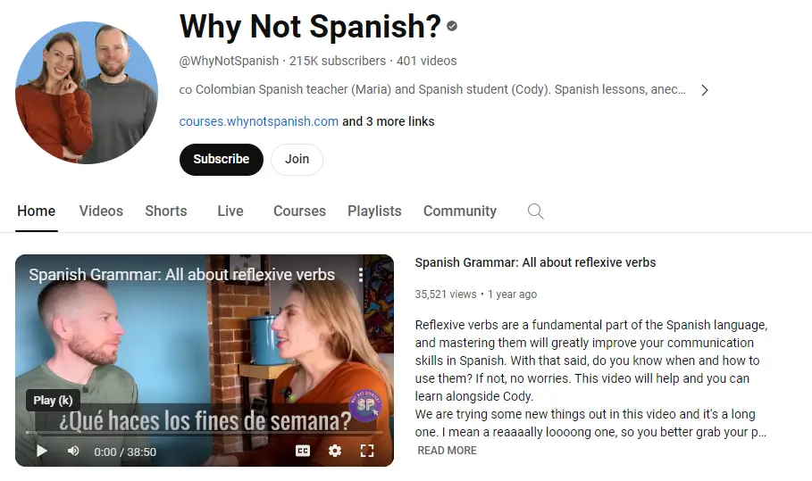 A snapshot from Why Not Spanish Youtube channel.