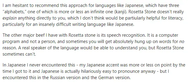 Quora user about rosetta stone problem for some languages.