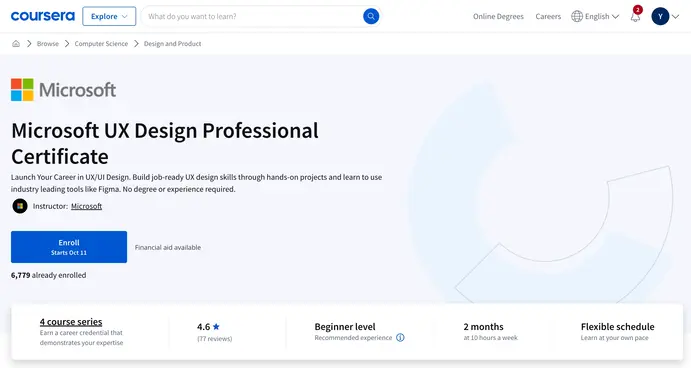 A snapshot from Coursera Microsoft UX Design Course page.
