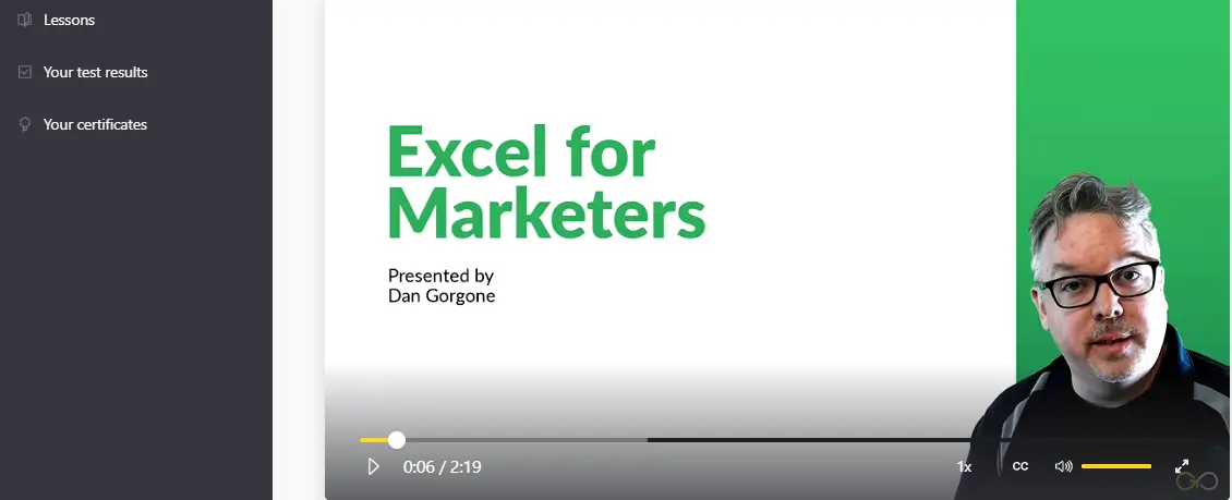 A snapshot from GoSkills Excel For Marketers course.