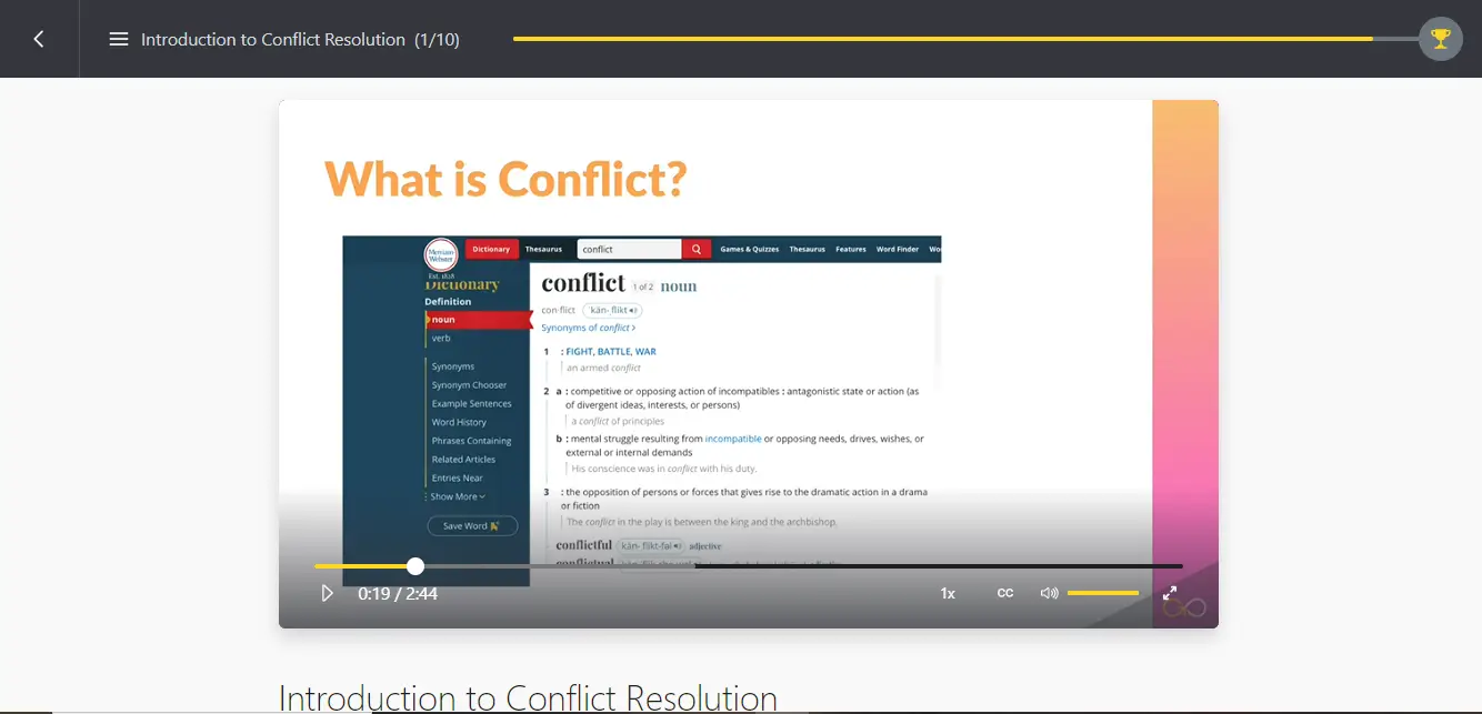 A snapshot from GoSkills Conflict Resolution course.