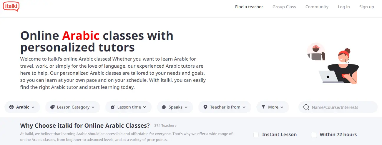 A snapshot from italki  arabic learning page.