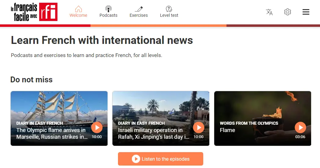 A snapshot from Le francais facile avec rfi website.