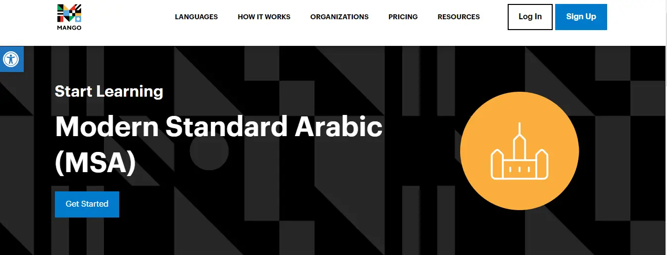 mango languages arabic learning page.