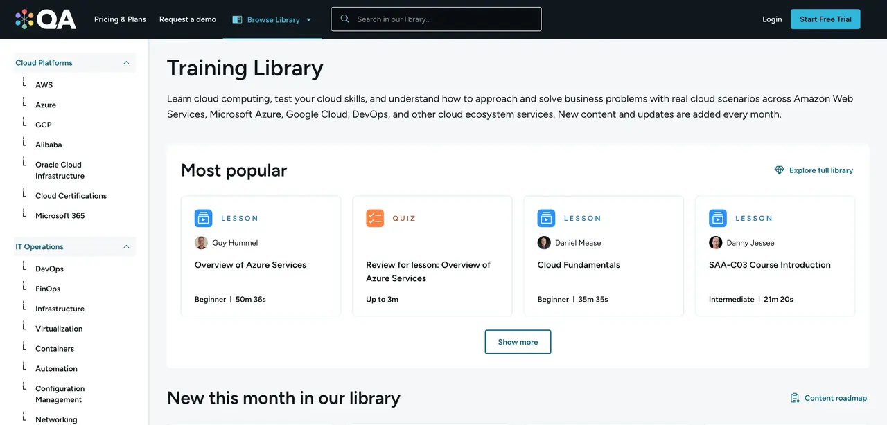 QA (formerly cloud academy) courses