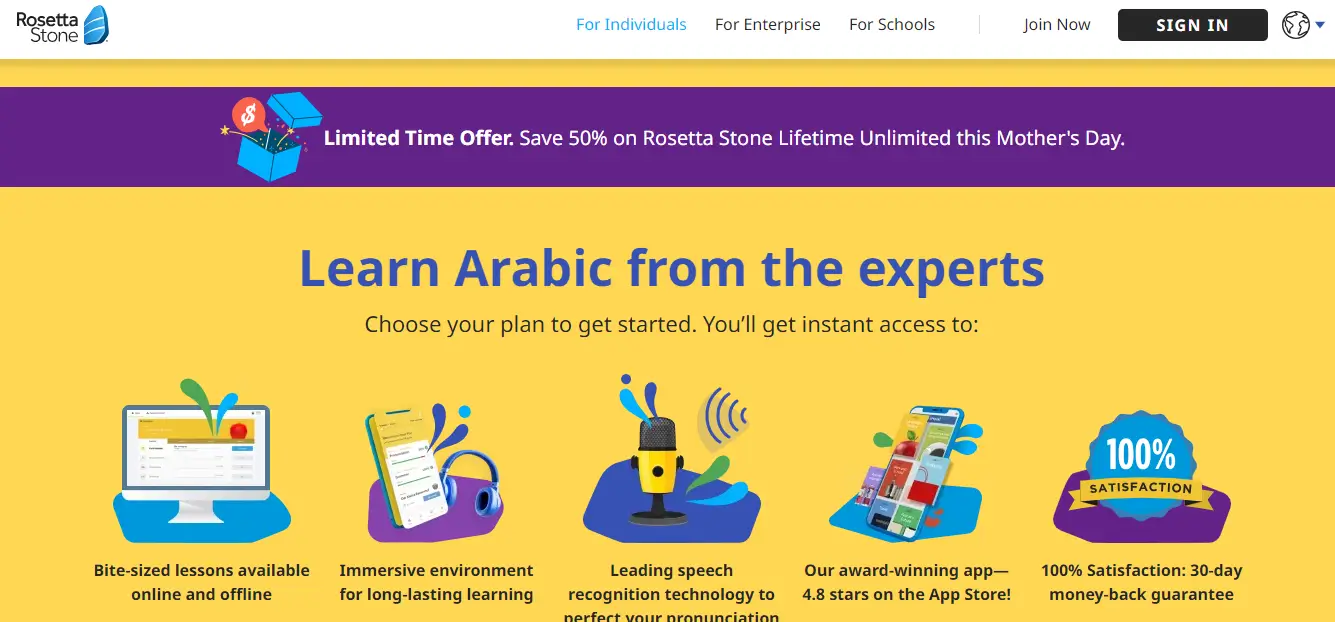 A snapshot from rosetta stone arabic learning page.