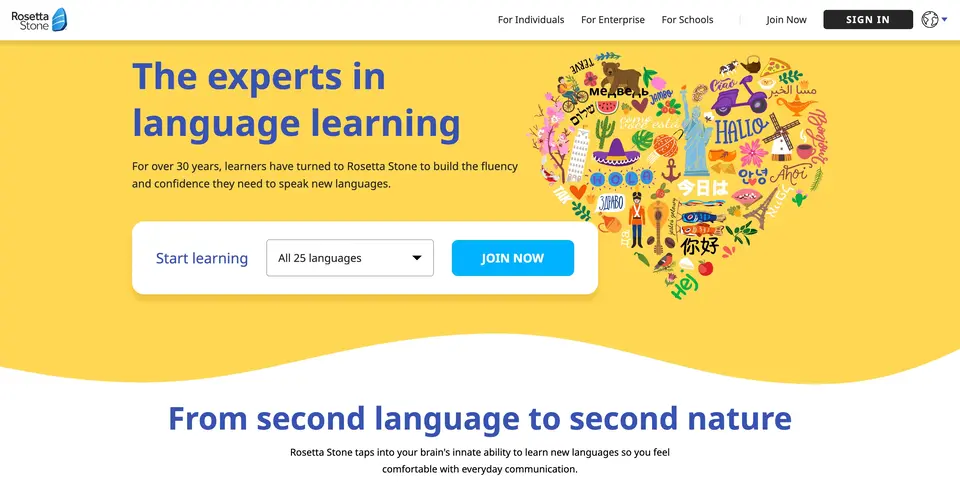 A snapshot from Rosetta Stone website.