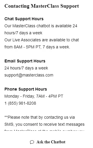 MasterClass Support Options