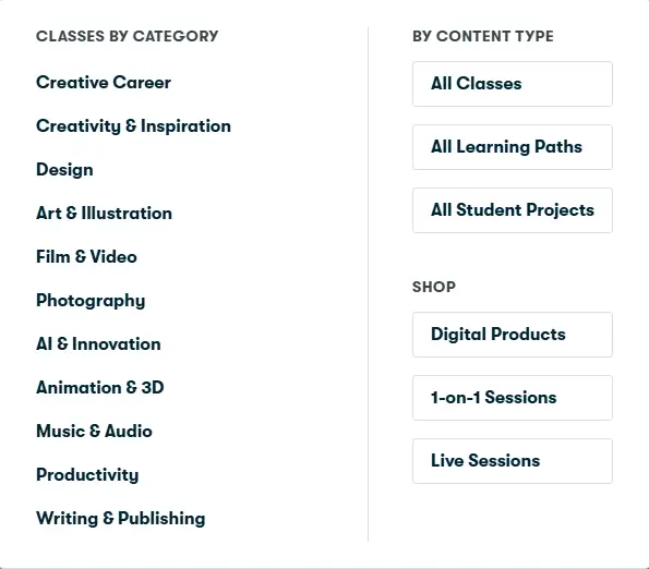 Skillshare Categories