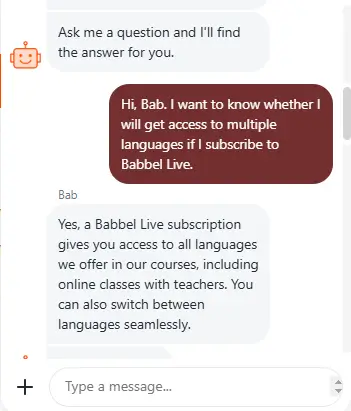 Babbel help chatbot conversation